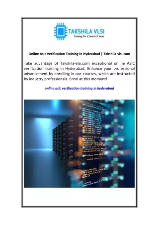Online Asic Verification Training In Hyderabad  Takshila-vlsi.com