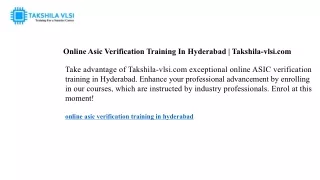 Online Asic Verification Training In Hyderabad Takshila-vlsi.com