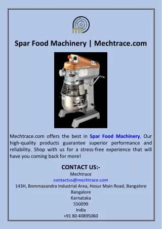 Spar Food Machinery  Mechtrace.com