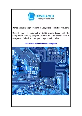 Cmos Circuit Design Training In Bangalore  Takshila-vlsi.com