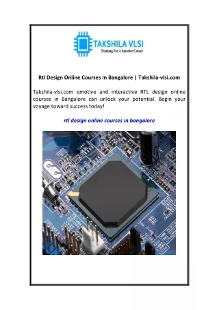 Rtl Design Online Courses In Bangalore  Takshila-vlsi.com