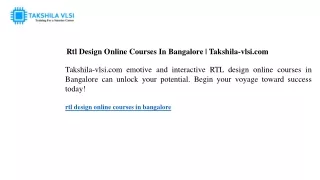 Rtl Design Online Courses In Bangalore Takshila-vlsi.com
