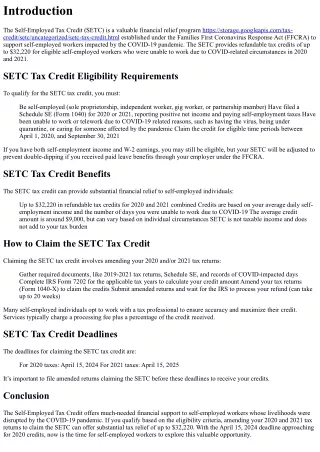 SETC Tax Credit Guide