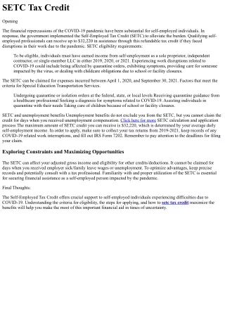 SETC Tax Credit Origin