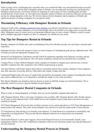 Grill Recycling Made Easy with Dumpster Rentals in Orlando