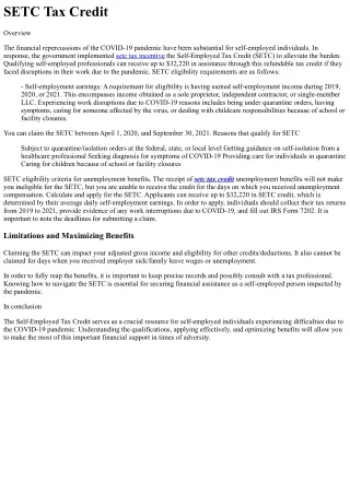 SETC Tax Credit Origin