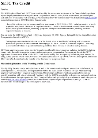 SETC Tax Credit Origin