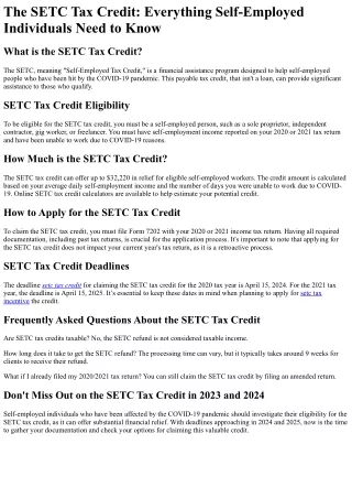 What is the SETC Tax Credit?