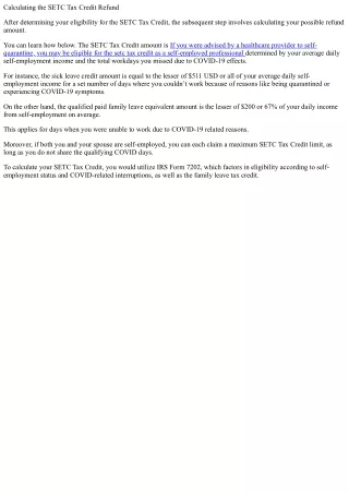 Calculating the SETC Tax Credit