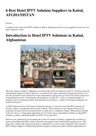 6 Best Hotel IPTV Solution Suppliers in Kabul, AFGHANISTAN