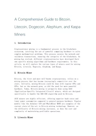 A Comprehensive Guide to Bitcoin,Litecoin,Dogecoin,Alephium, and Kaspa  Miners