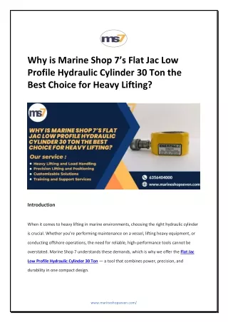 Why is Marine Shop 7’s Flat Jac Low Profile Hydraulic Cylinder 30 Ton the Best Choice for Heavy Lifting