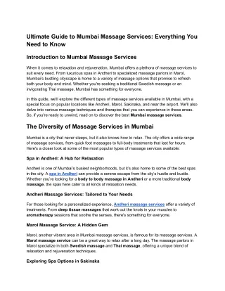 Ultimate Guide to Mumbai Massage Services: Everything You Need to Know