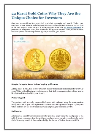 22 Karat Gold Coins Why They Are the Unique Choice for Investors