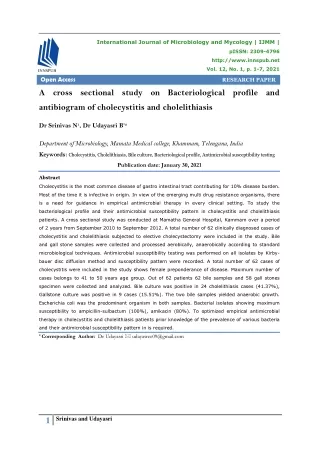 A cross sectional study on Bacteriological profile and antibiogram of cholecysti