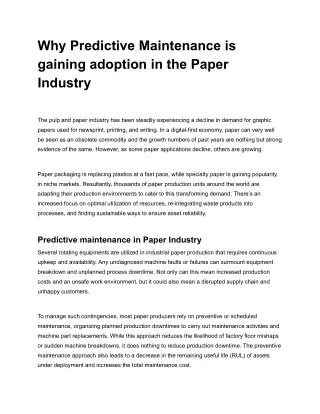 Why Predictive Maintenance is gaining adoption in the Paper Industry
