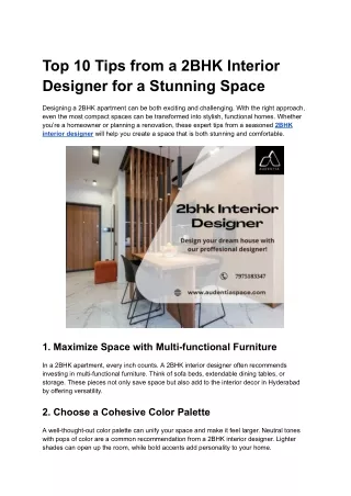 Top 10 Tips from a 2BHK Interior Designer for a Stunning Space