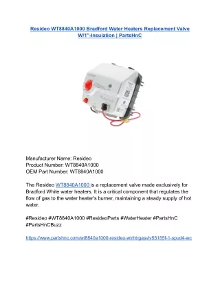 Resideo WT8840A1000 Bradford Water Heaters Replacement Valve W_1_-Insulation _ PartsHnC