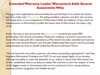 Extended Warranty Leader Warrantech Adds Several Automotive