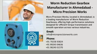 Worm Reduction Gearbox Manufacturer in Ahmedabad - Micro Precision Works