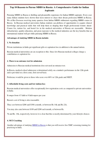 Top 10 Reasons to Pursue MBBS in Russia: A Comprehensive Guide for Indian Aspira