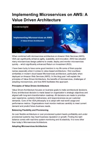 Implementing Microservices on AWS A Value Driven Architecture