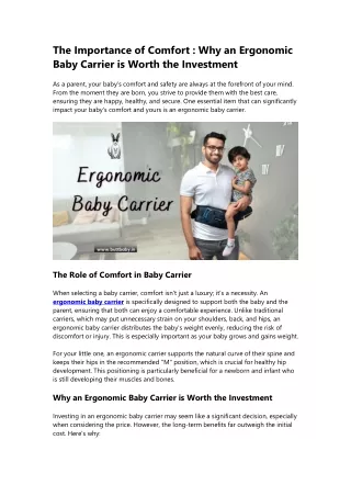 Why Comfort Matters : Invest in the Best Ergonomic Baby Carrier for Your Infant