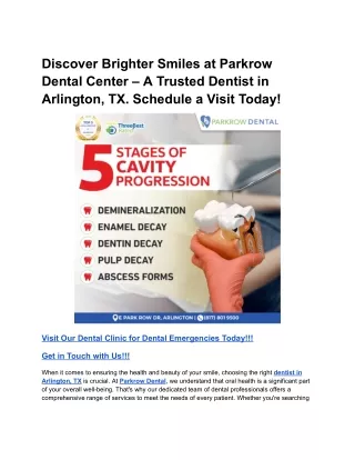 Discover Brighter Smiles at Parkrow Dental Center – A Trusted Dentist in Arlington, TX