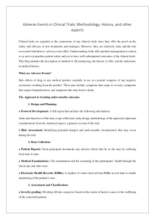 Adverse Events in Clinical Trials Methodology History and other aspects