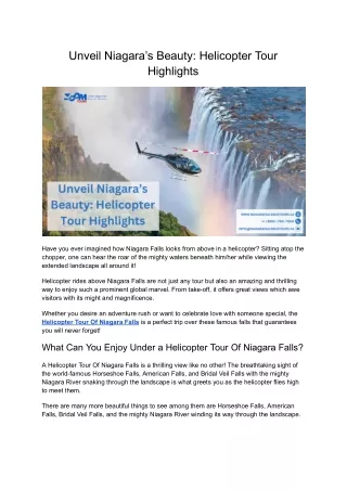 Unveil Niagara’s Beauty: Helicopter Tour Highlights