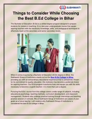 Best B.Ed College in Bihar