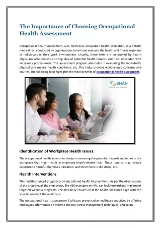The Importance of Choosing Occupational Health Assessment