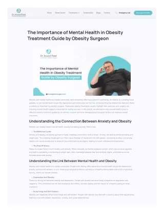 Mental Health in Obesity Treatment by Best obesity surgeon
