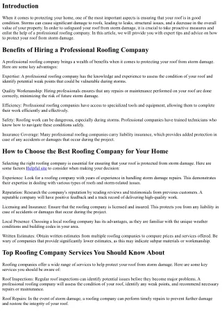 Protecting Your Roof from Storm Damage: Tips from a Pro