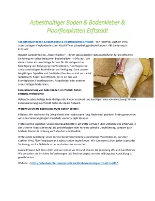 Asbesthaltiger Boden & Bodenkleber & Floorflexplatten Erftstadt