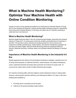 What is Machine Health Monitoring? Optimize Your Machine Health with Online Cond