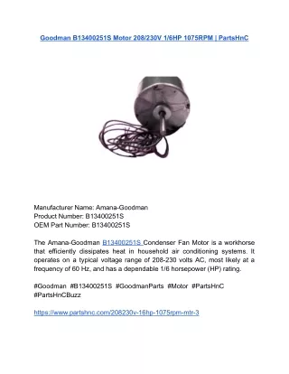 Goodman B13400251S Motor 208_230V 1_6HP 1075RPM _ PartsHnC