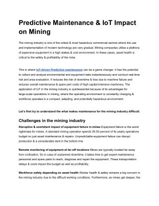 Predictive Maintenance & IoT Impact on Mining
