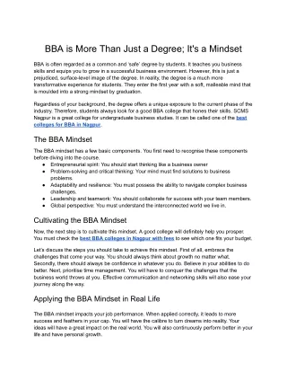 SCMS Nag- BBA is More Than Just a Degree, It's a Mindset