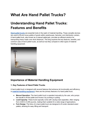 What Are Hand Pallet Trucks - Maini Materials Movement