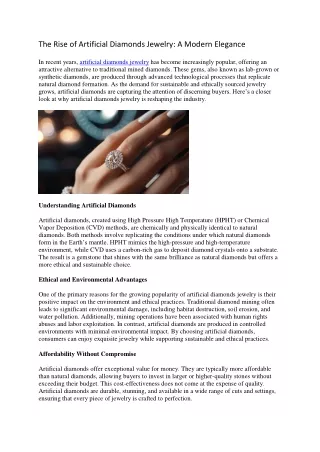 Elegance Redefined: The Benefits of Artificial Diamonds Jewelry