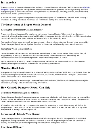 The Importance of Proper Waste Disposal and How Orlando Dumpster Rental Can Help