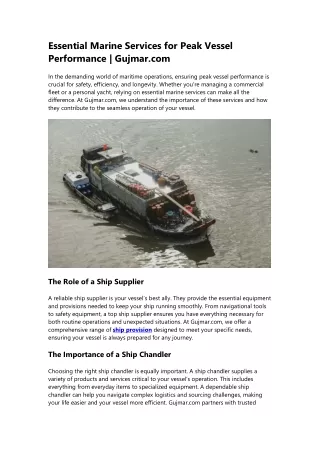 Essential Marine Services for Peak Vessel Performance | Gujmar.com