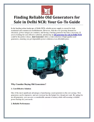 Affordable Old Generators for Sale in Delhi NCR