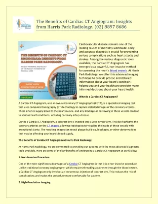 The Benefits of Cardiac CT Angiogram: Insights from Harris Park Radiology. (02)