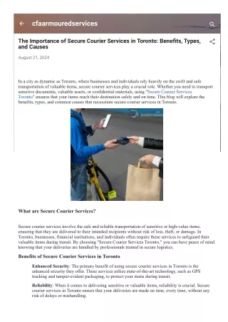 The Importance of Secure Courier Services in Toronto: Benefits, Types, and Cause