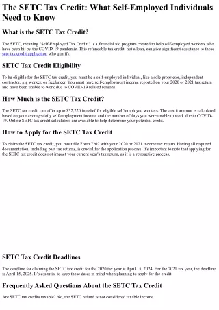 What is the SETC Tax Credit?