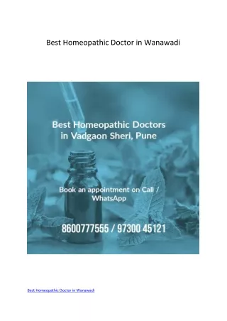 Best Homeopathic Doctor in Wanawadi