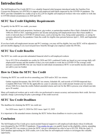 SETC Tax Credit Guide