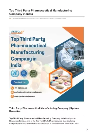 Top Third Party Pharmaceutical Manufacturing Company in India